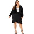 thumbnail image 4 of Chaqueesponjode talgrande pamujer Chaquetas de invierno de piel sintétirecortadas con frente abierto Negro 2X, 4 of 6