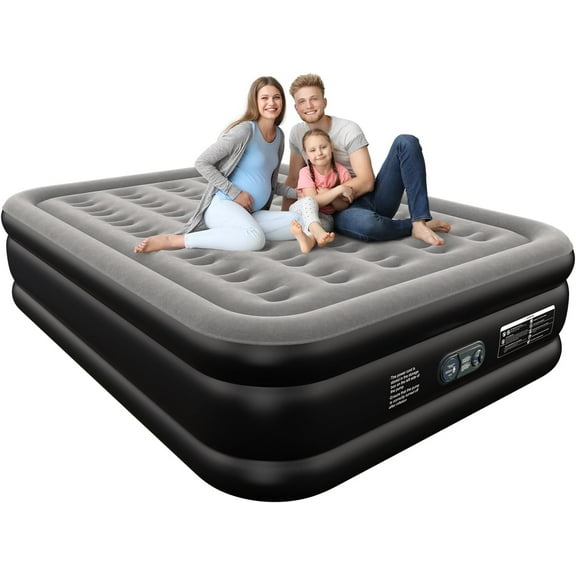 Queen Air Mattress Queen with Built in Pump 16" Double Height Inflatable Mattress with Soft Flocked Top & Carry Bag Adjustable Blow Up Mattress Portable Air Bed for Guest Indoor