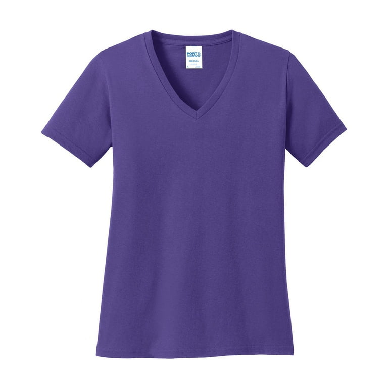 Port & Company Ladies Core Cotton V-Neck T-Shirt Purple 3X-Large