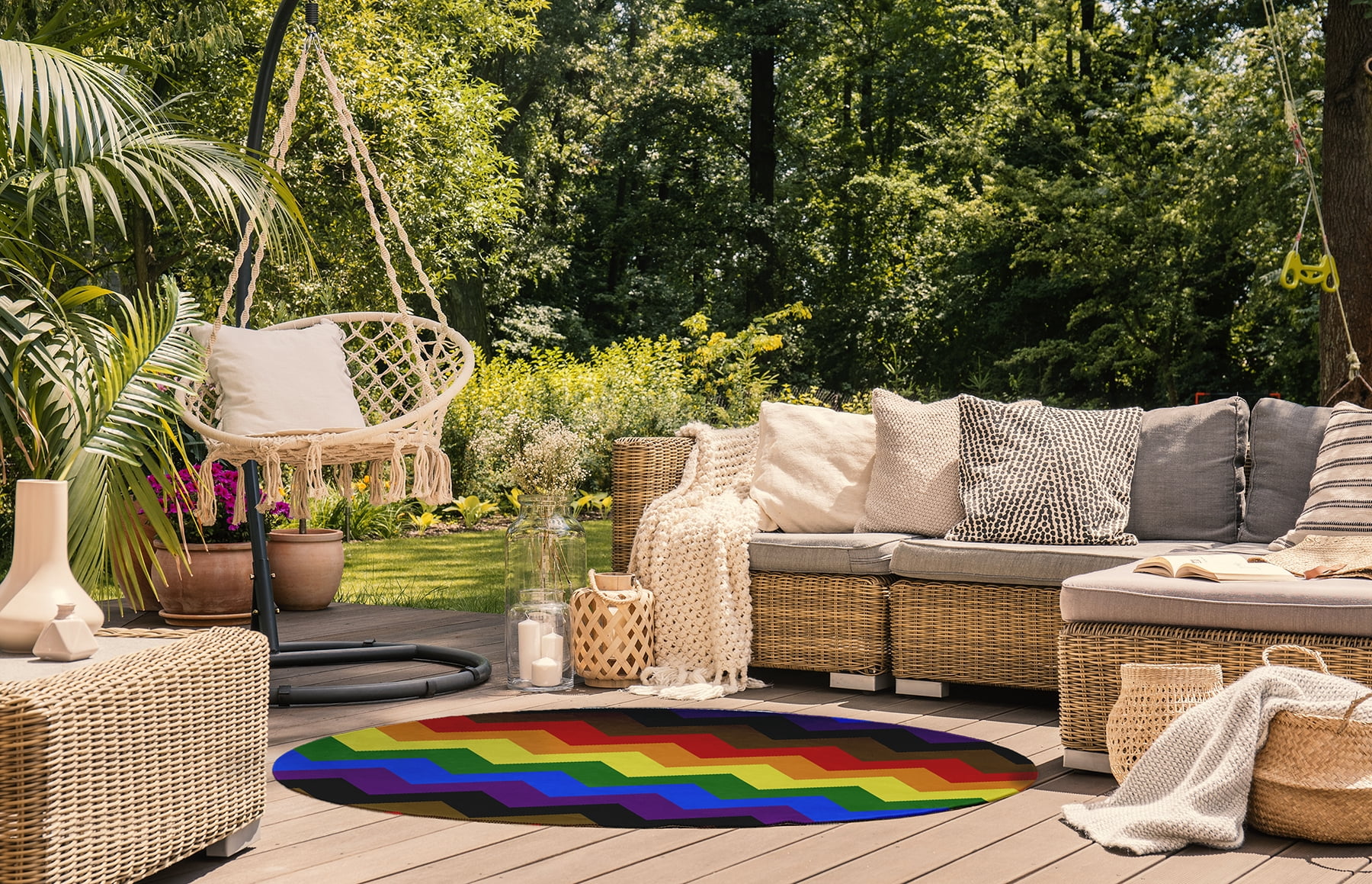 Simply Daisy 5' Round Inclusive Pride Chevron Inclusive Pride Chevron Chenille Indoor/Outdoor Rug