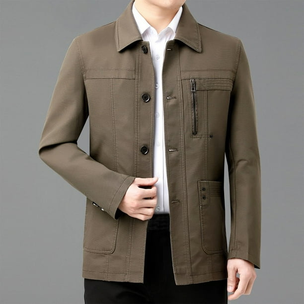 Ceisia Men's Zipper Closure Functional Pockets Solid Color Casual Style Jacket - 98%Cotton-2%Spandex for Daily & Outdoor W ear Gift