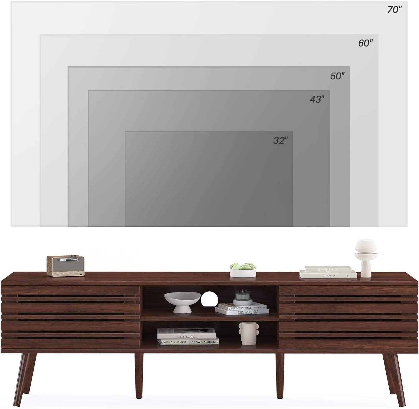 STARY Mid Century Modern TV Stands for up to 70" TV with Storage, Fluted Wood TV Stand for Living Room, Boho Media Console, Entertainment Center with Cable Management