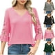 thumbnail image 1 of Tops bohemios sin mangas,Blusa de encaje con escote en V y manga 3/4 para mujer, top informal de poliéster, camisa de color liso para uso diario, sopatenor, 1 of 8