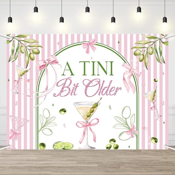 Martini Birthday Backdrop Pink Bow A Tiny Bit Older Birthday Photography Background Coquette Martini Bar Birthday Party Decorations Banner Supplies Photo Booth Props