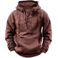 thumbnail image 2 of Mens Hoodies Pullover 2025 Fall Winter Long Sleeve Lace Up Plain Hoodie with Pockets Hooded Sweatshirt Tops, 2 of 5