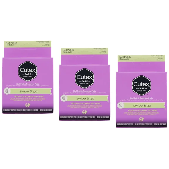 Cutex Swipe & Go Nail Polish Remover Pads, 10 Count - Pack Of 3