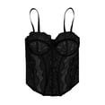thumbnail image 2 of Byworldtasic Women's Sexy Embroidery Corset Top Bodysuit Spaghetti Strap V Neck Sheer Mesh Bustier Cami Rave Top, 2 of 8