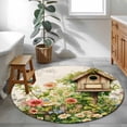 thumbnail image 3 of Small Round Rug 3Ft Washable Non-Slip, Spring Floral Circle Area Rugs for Living Room Bedroom, Birds Cabin Daisy Watercolor Botanical Farmhouse Indoor Floor Mats Carpet Runner for Home Decor, 3 of 8