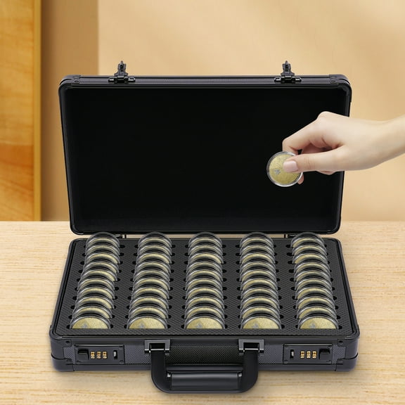 50-Slot Coin Slab Storage Case – Lockable Aluminum Display Box with EVA Interior for Certified Coins, Portable & Protective Organizer