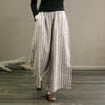 thumbnail image 2 of Women's Striped Wide Leg Lounge Pants Cotton Linen Palazzo Summer Elastic Waist Casual Pant Trousers With Pockets (L, Beige), 2 of 5