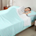 thumbnail image 4 of Castle Fairy Abstract Minimalist Vertical Strip Bed Sheets 4-Piece,Geometric Linear Texture Full Size Sheets,White Sky Cyan,1 Flat Sheet, 1 Fitted Sheet and 2 Pillowcases, 4 of 7