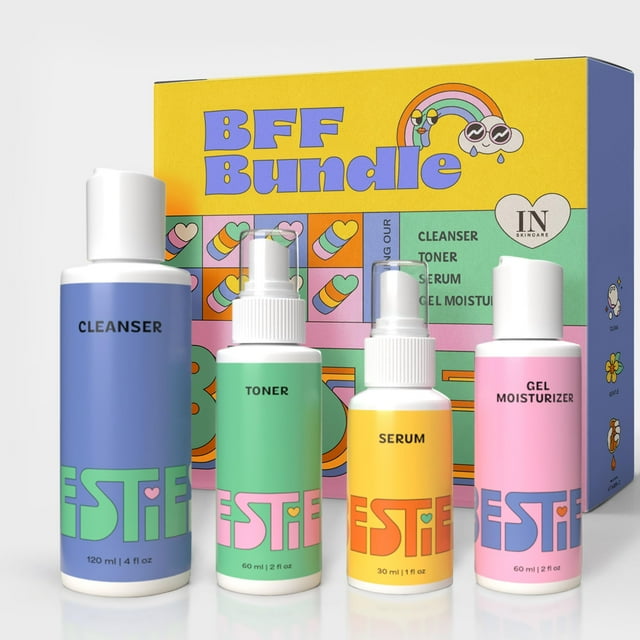 Kit de cuidado de la piel InstaNatural BESTIES BFF Four Step Teen con limpiador, tónico, sérum y gel hidratante