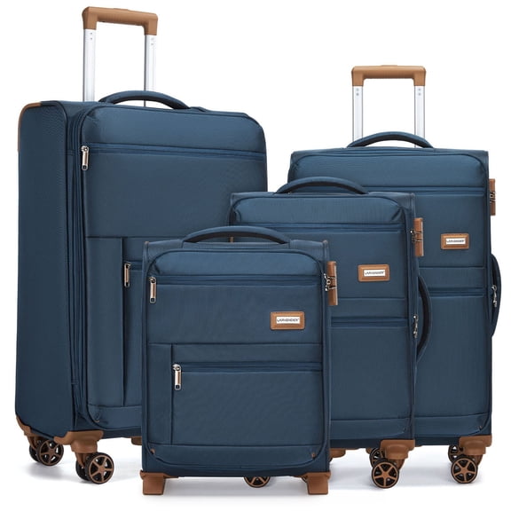 S-HOME Scuff-Resistant Polyester Luggage Set of 4 Soft-Sided Bags with 360 Degree Spinner Wheels, Safety Lock for Travel, Navy Blue