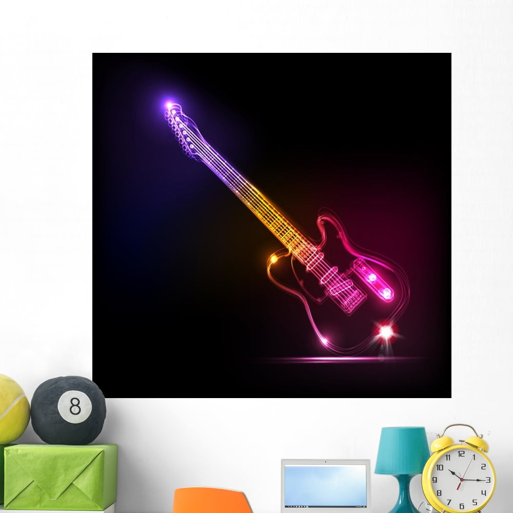 Vector Neon Guitar Grunge Wall Mural by Wallmonkeys Peel and Stick Graphic (48 in W x 46 in H