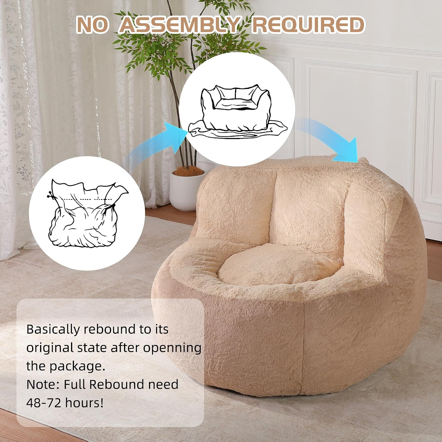 Large Plush Bean Bag Chair, High‑Density Memory Foam Bean Bag Sofa with Non‑Slip Bottom for Adults Kids Teens