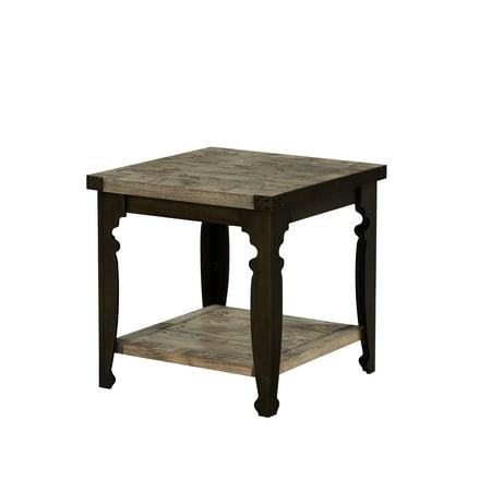Reclaimed Table Tops Emerald Home Valencia Reclaimed Pine and Black End Table with Plank Style Top, Metal Legs, And Open Shelf ()