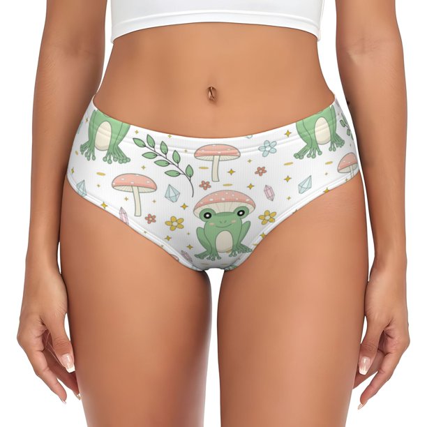 Fotbe Frog and Mushrooms Calzones Estampados para Mujer – Ropa Interior de Algodón, Cómoda, Suave y Elástica-Medium