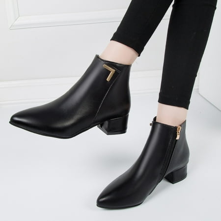 

Women s Fashion Leisure Solid Pointed Toe Med Heels Ankle Boots Shoes Black 5.5