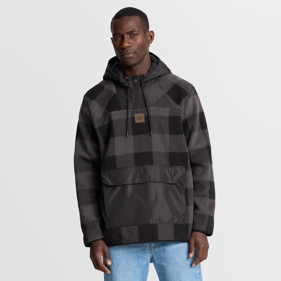 Men's Fanatics Black Washington Commanders Elements Plaid Polar Fleece Quarter-Zip Hoodie