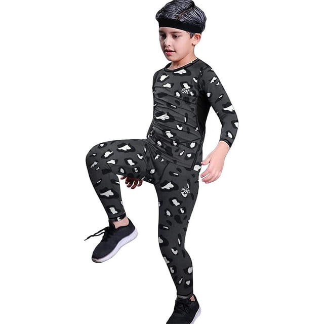 Ensemble de Caleçons Longs Thermiques pour Enfants T-Shirt à Manches Longues Garçons Couche de Base Haut Bas Chaud