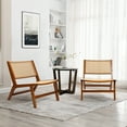 thumbnail image 4 of LuxenHome Set of 2 Brown Rubberwood with PE Rattan Armless Accent Chair, 4 of 6