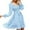 Light Blue, variant on IROINNID Long Sleeve Dress for Women Solid Spring and Summer Long Sleeve Belt Waist Ruffle Sleeve Round Neck Dress,Purple