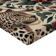 thumbnail image 2 of Ambesonne Leopard Fitted Sheet, Roses Leaves Wild Animals, Queen Size, Peacock Green and Caramel, 2 of 3