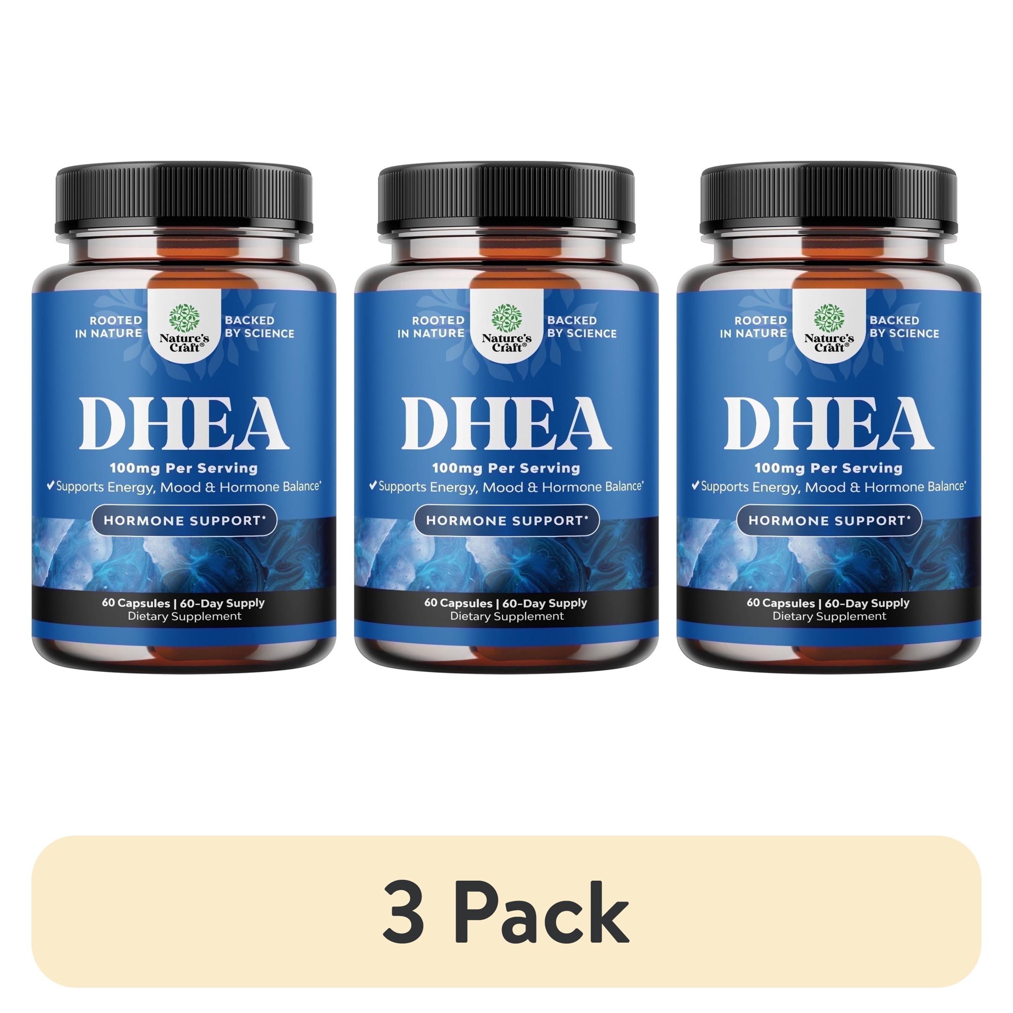 (3 pack) Nature’s Craft 100mg Vegan Hormone Balance DHEA Supplement for Women and Men, 60 Capsules