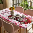 thumbnail image 3 of Valentine's Day Table Cloths for 4 Foot Rectangle Tables, Pink Roses Car Love Hearts Romantic Patio Waterproof Elastic Fitted Tablecloths, Washable Rectangular Table Cover for Camping, 3 of 8