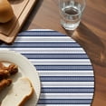 thumbnail image 3 of Navy Blue Striped Round 13 Inch Placemats Set of 4, Farmhouse Striped Geometric Art HeatResistant Non Slip Place Mats for Dining Table, Wipeable Braided Kitchen Table Mats for Housewarming, 3 of 9