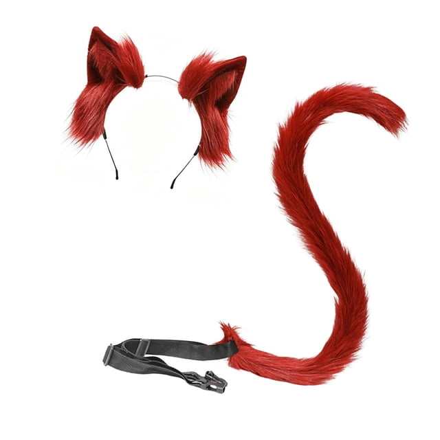 Conjunto de disfraz con pinza para el pelo y cola de orejas de gato, regalos y accesorios de animales para disfraces y cosplay. Rojo