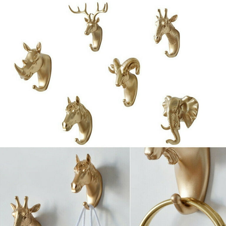 3D Animal Head Wall Hanger Resin Coat Hat Hanging Hook Heavy Duty Holder  Rack Home Decoration Bathroom Accessories Key Holder gold Elephant