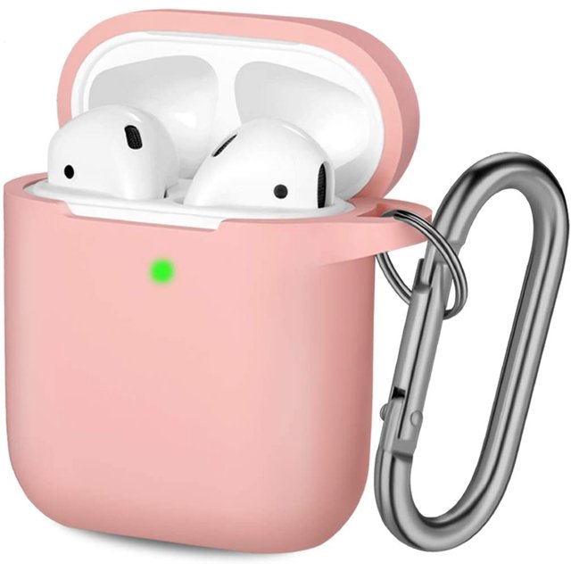 Cover Compatible with AirPods Case, Soft Silicone Protective Covers Skin (Front LED Visible) Designed for Airpod 2/ AirPod 1 Cases with Keychain Accessories, Women Girls Men Boys,Light Pink