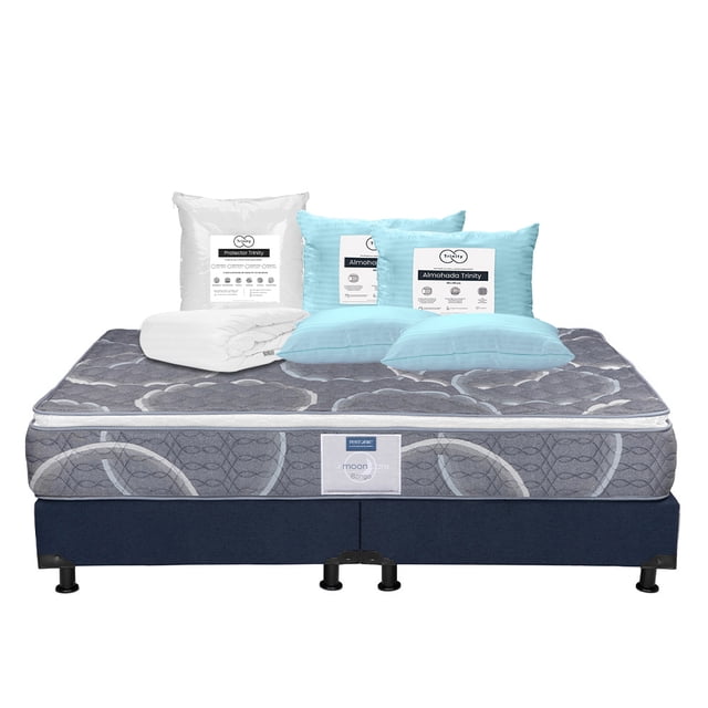 Colchón King Size Restonic Bongo + Box + Protector de Colchón + 2 Almohadas Trinity