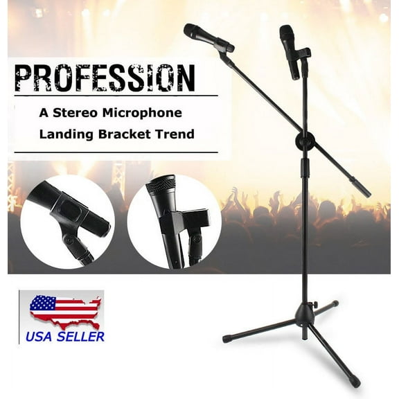 INTSUPERMAI 360° Rotating Microphone Stand Holder Dual Mic Clip Boom Arm Foldable Tripod