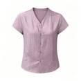 thumbnail image 4 of Tqcoqu Womens Cotton Linen Button Down Shirts,Casual Short Sleeve Solid Summer Blouses Tops with Pocket,Purple Women's M-XXXL, 4 of 7