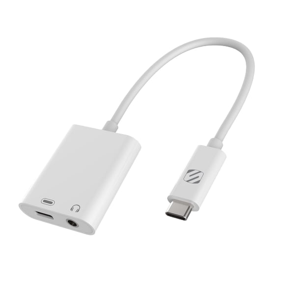 Scosche StrikeLine USB-C to 3.5mm Headphone Adapter with 45W Charging Port for Audio and Charging CAAPWT-SP