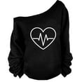 thumbnail image 2 of Vrorvz Women Off the Shoulder Sweatshirt Heart Printed Long Sleeve Blouse Trendy Casual Pullover Tops, 2 of 4
