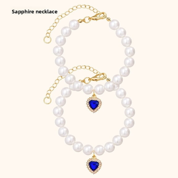 YMJ Studio Rhinestone Heart Pet Pearl Necklace Decorative Collar