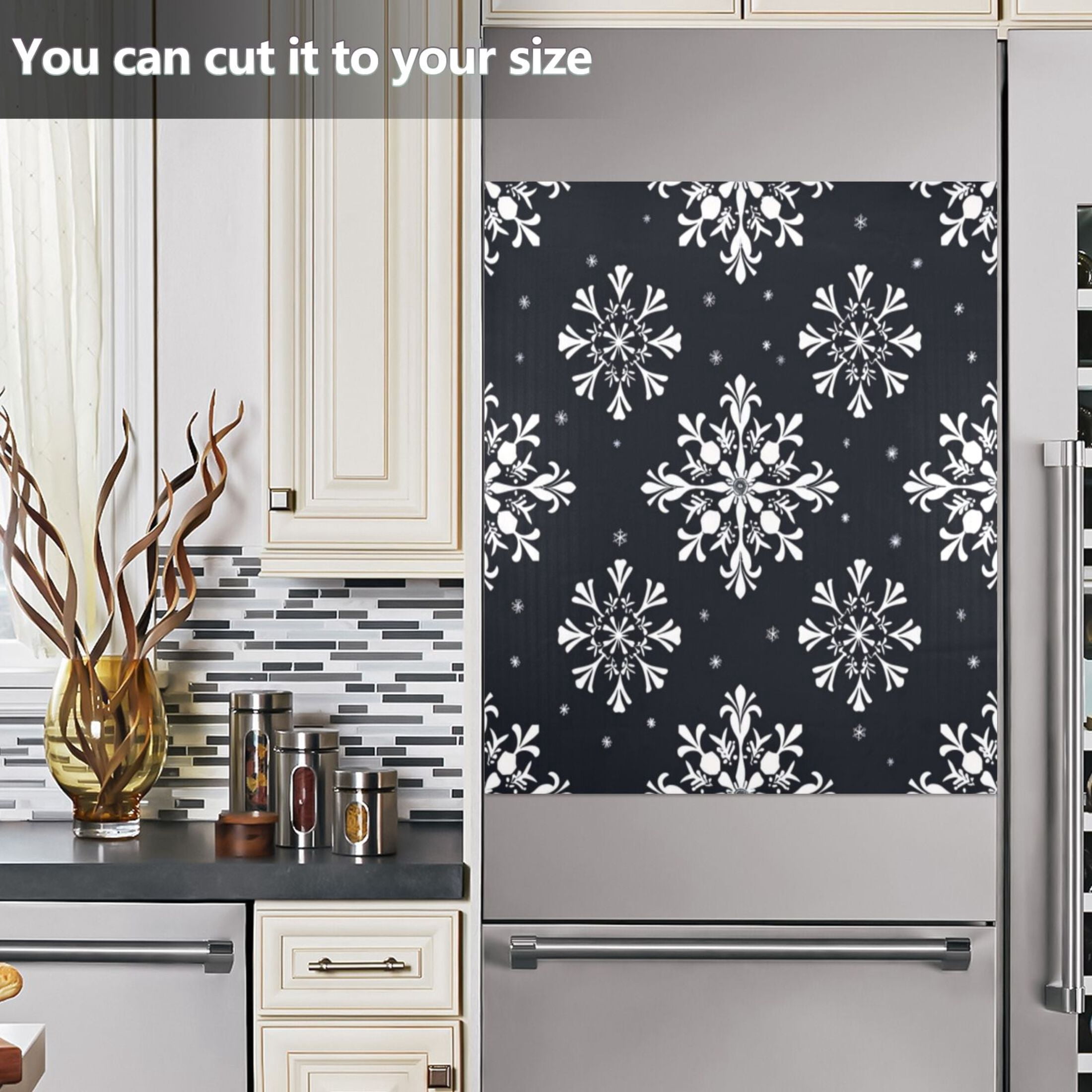 Dishwasher Magnetic Sticker 23x26 Inch Refrigerator Magnetic Sticker Washing Machine Magnetic Sticker Kitchen Panel Magnetic Sticker Home Decor Snowflake with Black Background