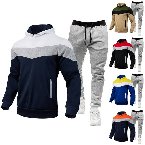 VBTAPA Mens Sweatsuits 2 Piece Sets Fleece Tracksuit Jogging Suits Sets Color Block Hoodie and Sweatpants Matching Set Fall Winter Casual Athletic Outfits Army Green L