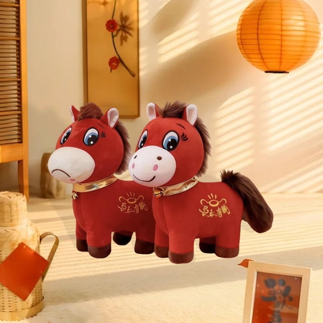 Caballo de peluche de juguete, adorno de año Nuevo chino, recuerdo, mascota de caballo del zodiaco de dibujos animados, figura de peluche para 40 centímetros
