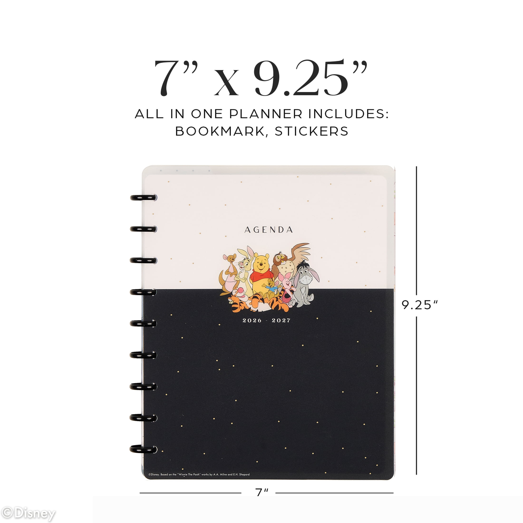 Happy Planner Disney Pooh & Company Monthly Weekly Classic 15 Month Disc Bound Dated Planner (7” x 9.25”) April 2026 to June 2027, recycled plastic disc-bound