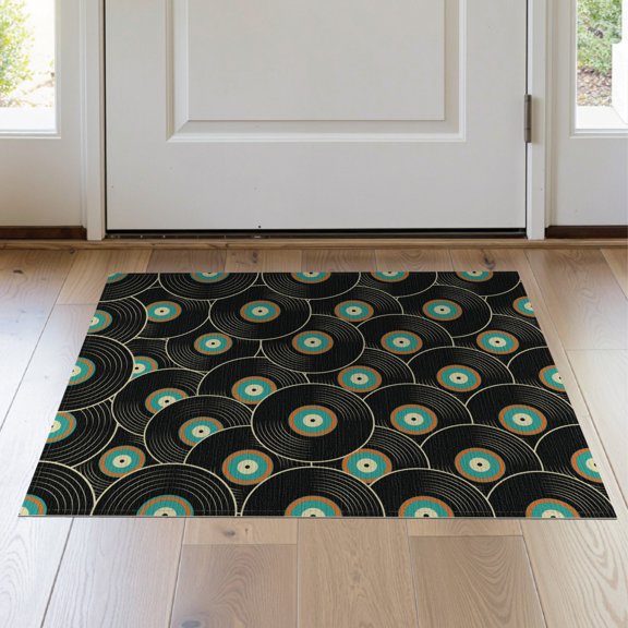 ODIKA 2'x3' Washable Accent Rug Record Retro Stacked Discs Bold Spinning Groove Disc Vinyl Cd Playful Expressive for Bedroom, Nursery, RV, Pet Friendly, Bedside Mat