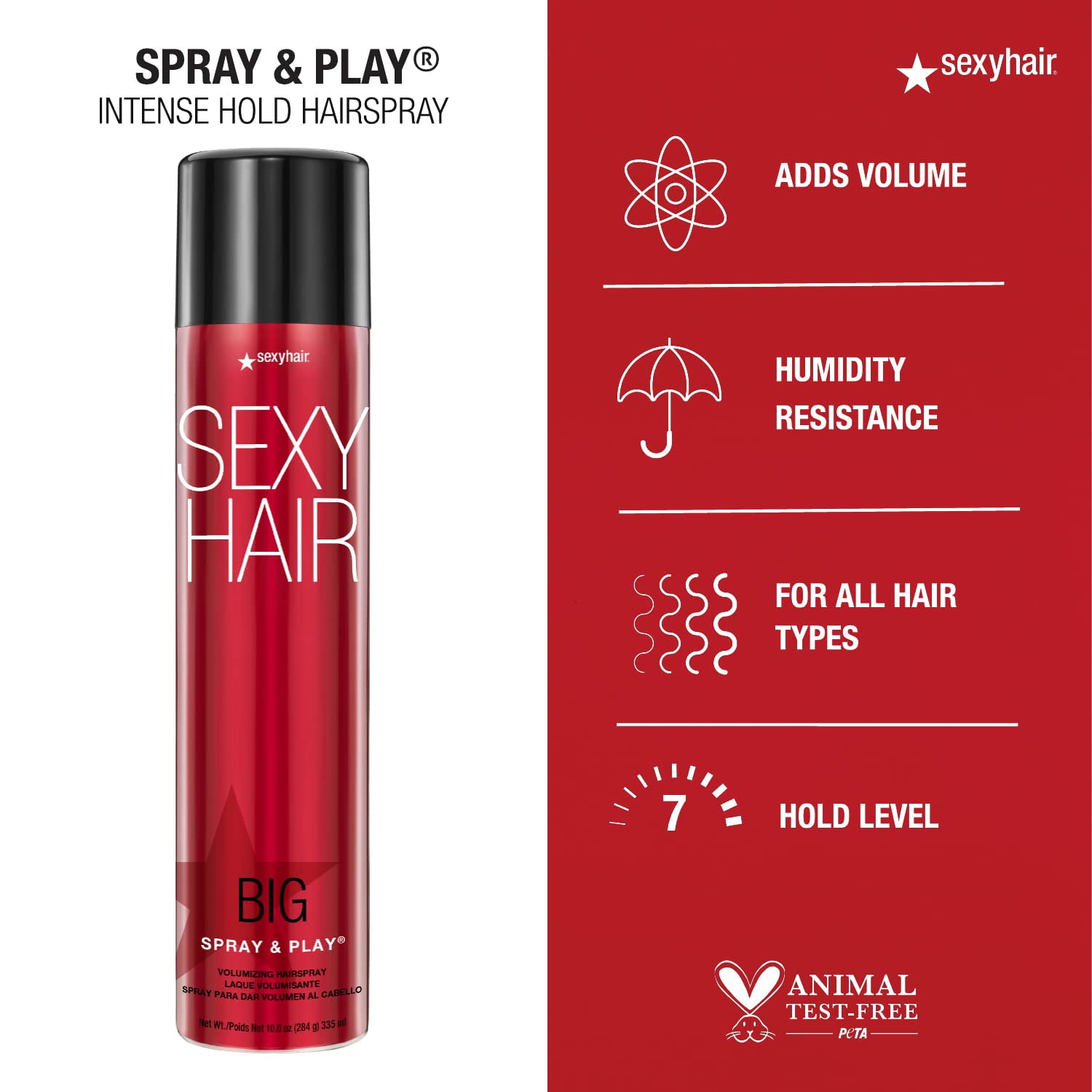  SexyHair Big Spray & Play Lush Life Scented Volumizing  Hairspray, Hold and Shine Up to 72 Hour Humidity Resistance for All Hair  Types, 10 oz. : Beauty & Personal Care