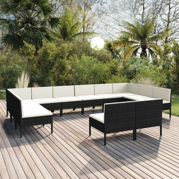 vidaXL 12 Piece Patio Lounge Set with Cushions Poly Rattan Black