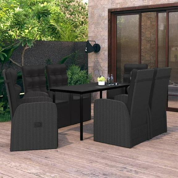 vidaXL 7 Piece Patio Dining Set with Cushions Black