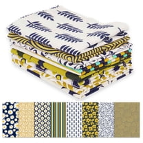 Soimoi 8 Pc Fat Quarter Bundle,Asian FloralPrint 18"x 22"DIY Patchwork-100% CottonPre-Cut Quilting Fabric Blue, White, Yellow, Brown