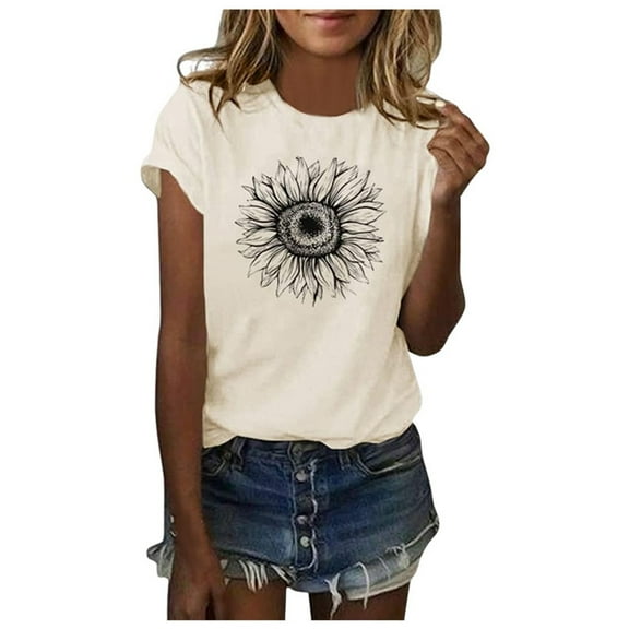 Povozer Women's T Shirt Graphic Tunic Tops Sweatshirts(Beige,S)