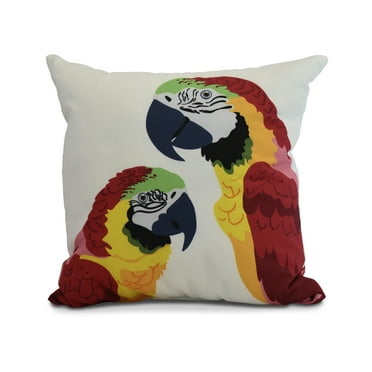 Simply Daisy, 16" x 16" Macaw Close Up, Animal Print Outdoor Pillow, Red